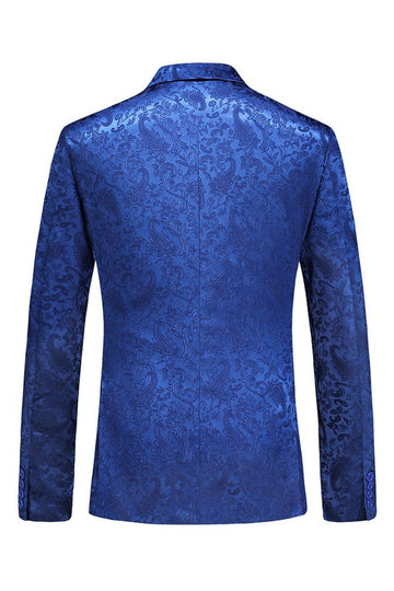 Peak Lapel Jacquard 2 Piece Blue Double Breasted Men's Suits